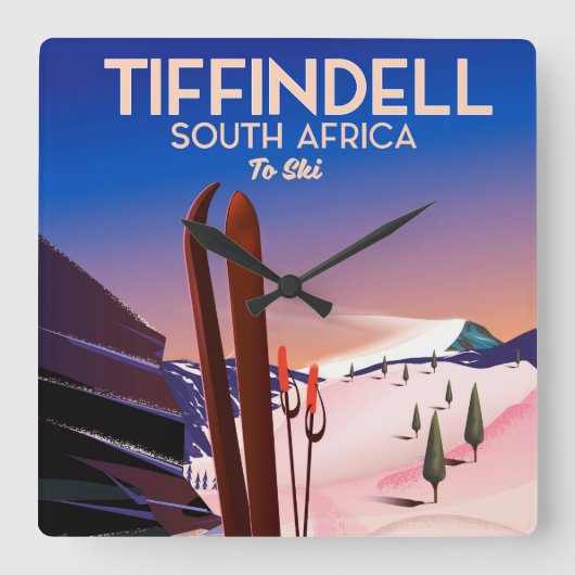 Tiffindell Zuid-Afrika Ski-poster Vierkante Klok (Voorkant)