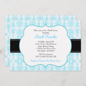 Tiffny Blue Bridal Shower Invitations Damask Kaart (Voorkant / Achterkant)