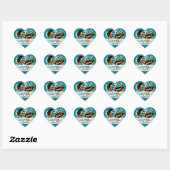 Tigalgroene Art Deco Liefdesvogels zittend in een Hart Sticker (Vel)