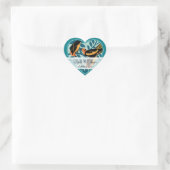 Tigalgroene Art Deco Liefdesvogels zittend in een Hart Sticker (Tas)