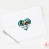 Tigalgroene Art Deco Liefdesvogels zittend in een Hart Sticker (Envelop)