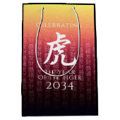 Tiger 虎 Red Gold Chinese Zodiac Lunar Symbol Medium Cadeauzakje (Voorkant)