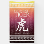 Tiger 虎 Red Gold Chinese Zodiac Lunar Symbol Spandoek (Verticaal)