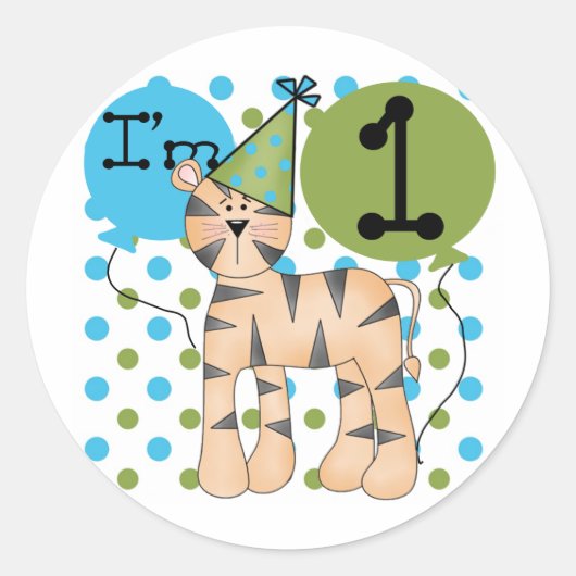 Tiger 1e verjaardag T-shirts en geschenken Ronde Sticker (Voorkant)