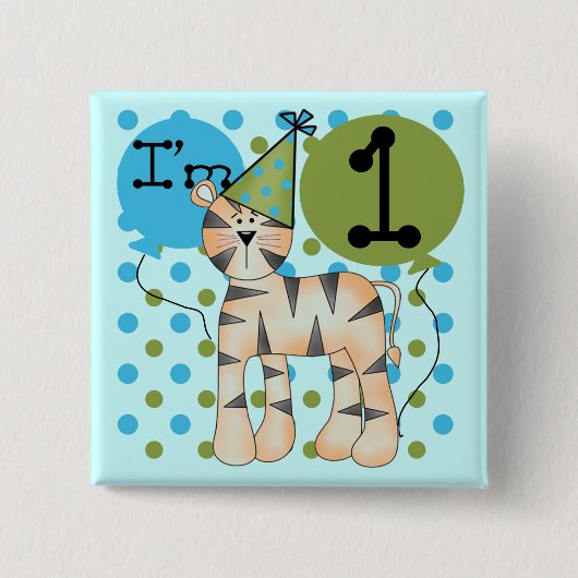 Tiger 1e verjaardag T-shirts en geschenken Vierkante Button 5,1 Cm (Voorkant)