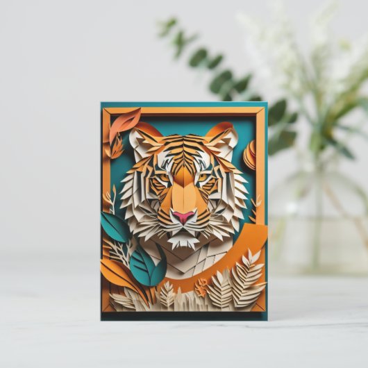 Tiger 3D Paper Art Design T-shirt Briefkaart (Staand voorkant)