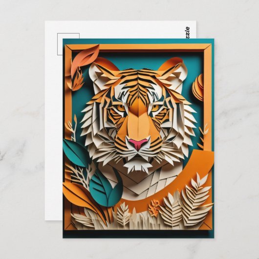 Tiger 3D Paper Art Design T-shirt Briefkaart (Voorkant / Achterkant)