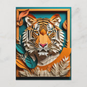 Tiger 3D Paper Art Design T-shirt Briefkaart (Voorkant)