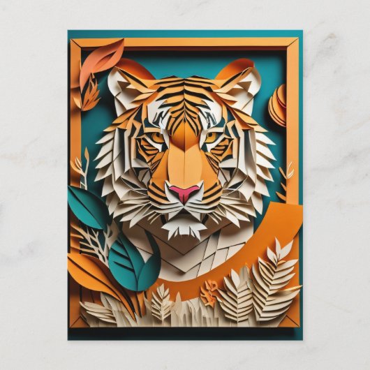Tiger 3D Paper Art Design T-shirt Briefkaart (Voorkant)