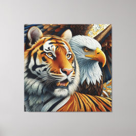 TIGER AND EAGLE, REALISTIC AND MOSAIC STYLE CANVAS AFDRUK