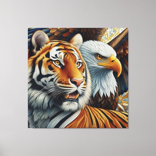 TIGER AND EAGLE, REALISTIC AND MOSAIC STYLE CANVAS AFDRUK (Voorkant)