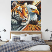 TIGER AND EAGLE, REALISTIC AND MOSAIC STYLE CANVAS AFDRUK (Insitu (Slaapkamer))