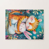 Tiger and Rabbit Embrace on in night time at fores Legpuzzel (Horizontaal)