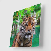 Tiger and Waterfall Vierkante Klok (Hoek)