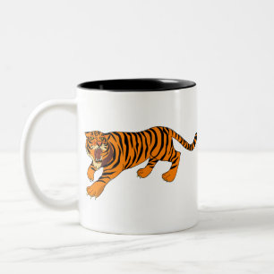 Tiger Animal Angry Roar Roaring Mammal Big Cat Tweekleurige Koffiemok
