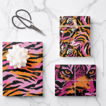 Tiger Animal Print Roze & Sinaasappel Retro Glamou