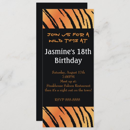 Tiger Animal Print Verjaardagsfeest Uitnodiging (Voorkant / Achterkant)