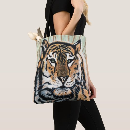 Tiger Art Color Pencil Tekening Tote Bag (Dichtbij)
