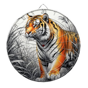 Tiger Art Kleur Gedeeltelijke Zwart Wit Tekening Dartbord