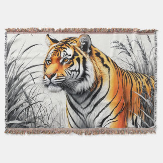 Tiger Art Kleur Gedeeltelijke Zwart Wit Tekening Deken
