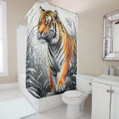Tiger Art Kleur Gedeeltelijke Zwart Wit Tekening Douchegordijn (In situ)