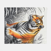Tiger Art Kleur Gedeeltelijke Zwart Wit Tekening Fleece Deken (Voorkant (Horizontaal))