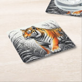 Tiger Art Kleur Gedeeltelijke Zwart Wit Tekening Kartonnen Onderzetters (Schuin)