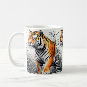 Tiger Art Kleur Gedeeltelijke Zwart Wit Tekening Koffiemok
