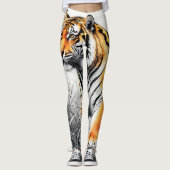 Tiger Art Kleur Gedeeltelijke Zwart Wit Tekening Leggings (Voorkant)