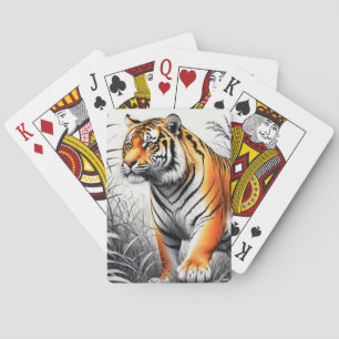 Tiger Art Kleur Gedeeltelijke Zwart Wit Tekening Pokerkaarten