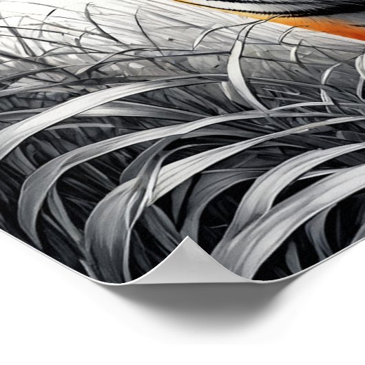 Tiger Art Kleur Gedeeltelijke Zwart Wit Tekening Poster (Hoek)