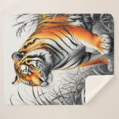 Tiger Art Kleur Gedeeltelijke Zwart Wit Tekening Sherpa Deken (Voorkant (horizontaal))