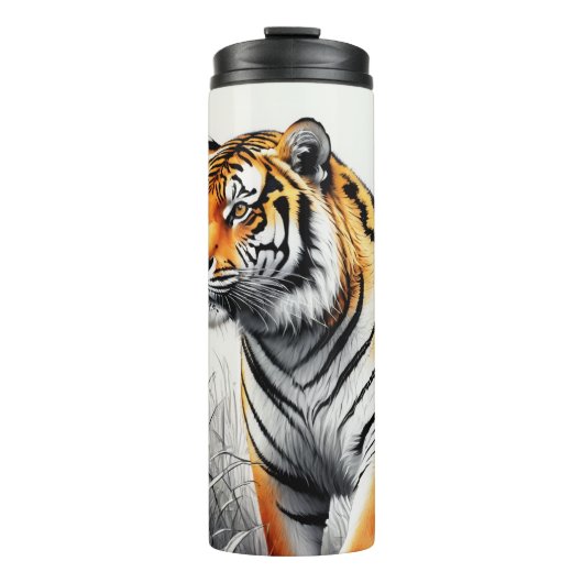 Tiger Art Kleur Gedeeltelijke Zwart Wit Tekening Thermosbeker (Voorkant)