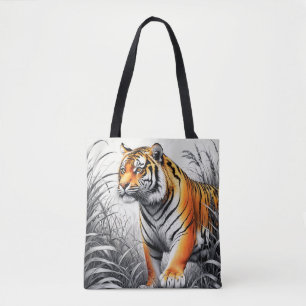 Tiger Art Kleur Gedeeltelijke Zwart Wit Tekening Tote Bag