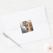 Tiger Art Kleur Gedeeltelijke Zwart Wit Tekening Vierkante Sticker (Envelop)