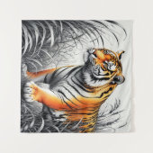 Tiger Art Kleur Gedeeltelijke Zwart Wit Tekening Wandkleed (Voorkant (horizontaal))