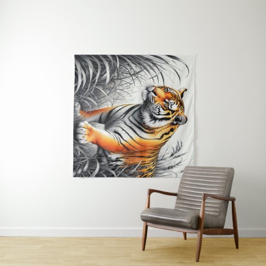 Tiger Art Kleur Gedeeltelijke Zwart Wit Tekening Wandkleed (In Situ (horizontaal))