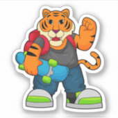Tiger as Skater with Skateboard Sticker (Voorkant)