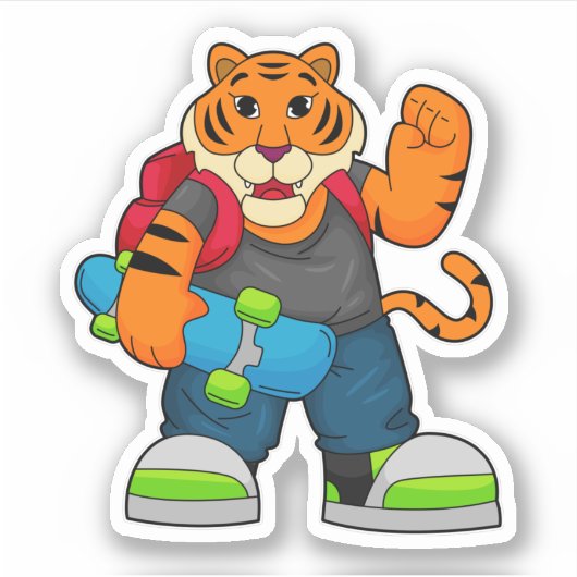 Tiger as Skater with Skateboard Sticker (Voorkant)