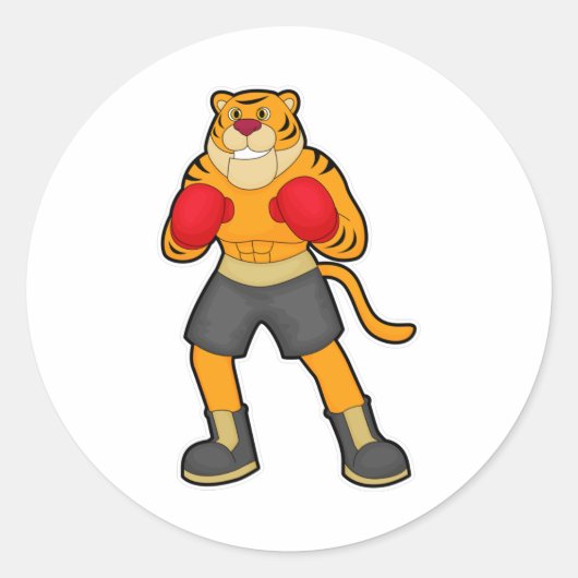 Tiger at Boxing with Boxing gloves Ronde Sticker (Voorkant)