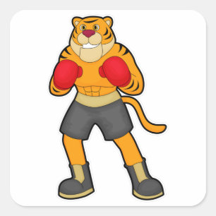 Tiger at Boxing with Boxing gloves Vierkante Sticker