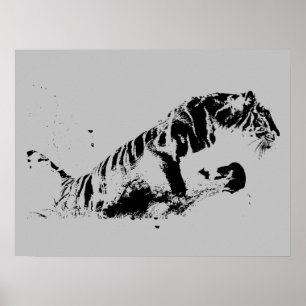 Tiger Attacking Pop Art Poster