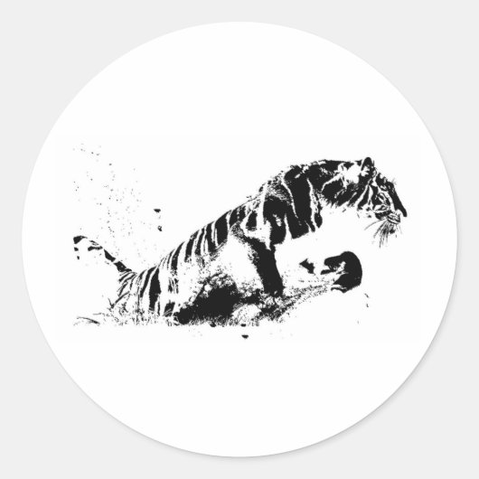 Tiger Attacking Pop Art Ronde Sticker (Voorkant)