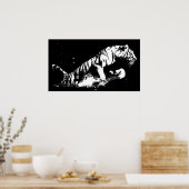 Tiger Attacking Poster Print - Tiger Black & White (Keuken)
