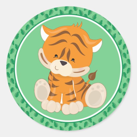 Tiger | Baby Safari Dieren Ronde Sticker (Voorkant)