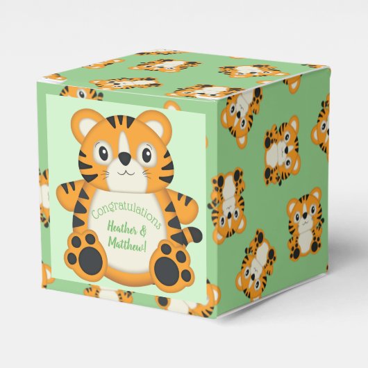 Tiger Baby shower Green Bedankdoosjes (Voorkant Zijde)