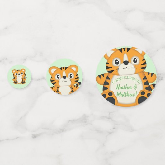 Tiger Baby shower Green Confetti (Achterkanten)