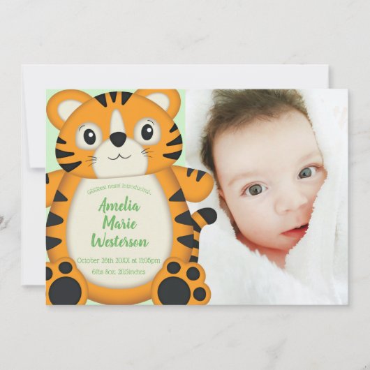 Tiger Baby shower Green Kaart (Voorkant)