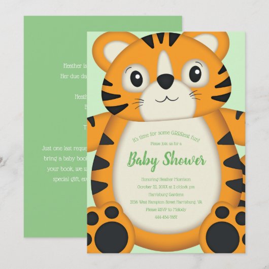 Tiger Baby shower Green Kaart (Voorkant / Achterkant)