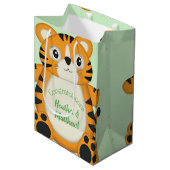 Tiger Baby shower Green Medium Cadeauzakje (Voorkant Gekanteld)
